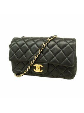 Chanel Shoulder Bag Mini Quilted Lambskin Black Gold
